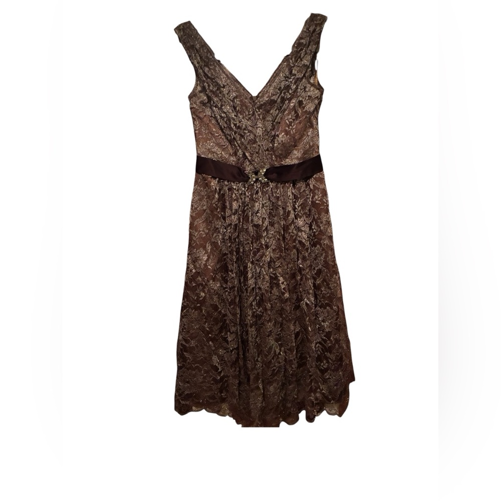 NWT BCBGMAXAZRIA METALLIC BROWN/COPPER 100% SILK AND LACE DRESS SIZE 0